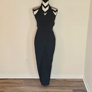 Bebe silk wide leg retro halter jumpsuit black XS